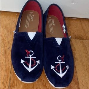 TOMS Nautical Themed Blue Velvet Shoes-Size 8